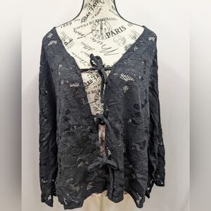 Free People Black Lace Tie-Front Cardigan